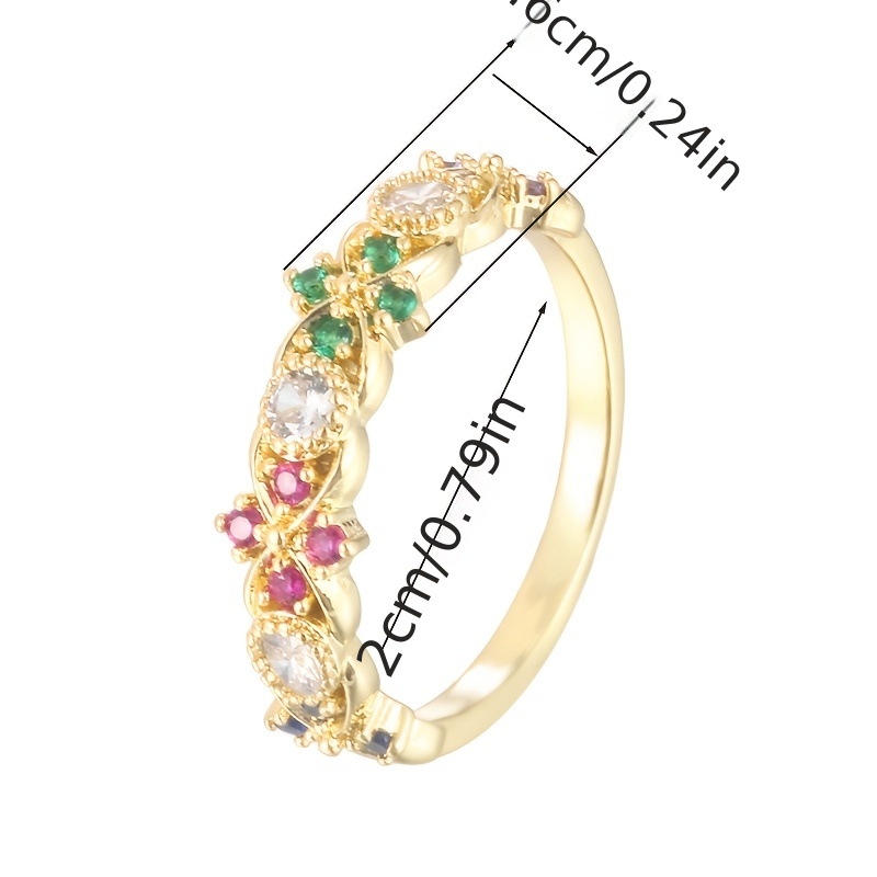 Floral Geometric Women's Ring with Oval Cut Stone & Multicolor Zirconia